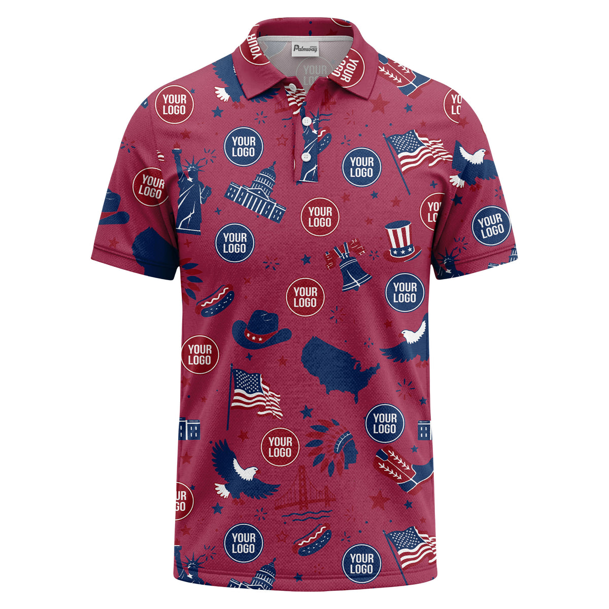 vintage cartoon bald eagles & statue of liberty icons patriotic polo shirt