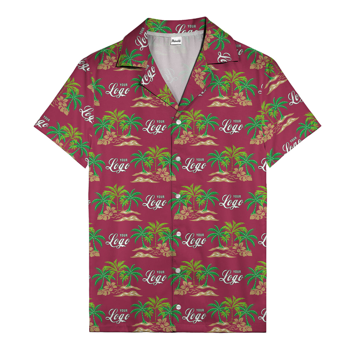 vintage palm tree oasis with monogrammed logo repeat hawaiian shirt