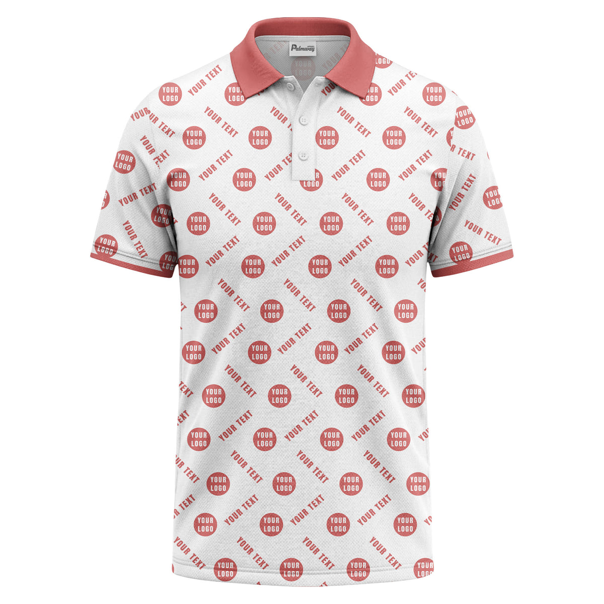 your name & logo repeat pattern all over print custom polo shirt