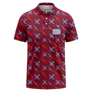 airplane silhouette repeat aviation graphic polo shirt for men