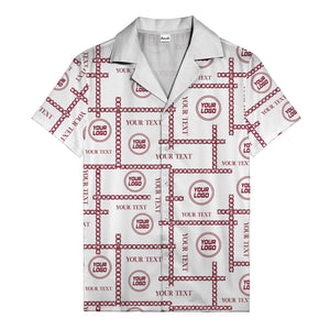 chain link grid custom logo text monochrome black white hawaiian shirt