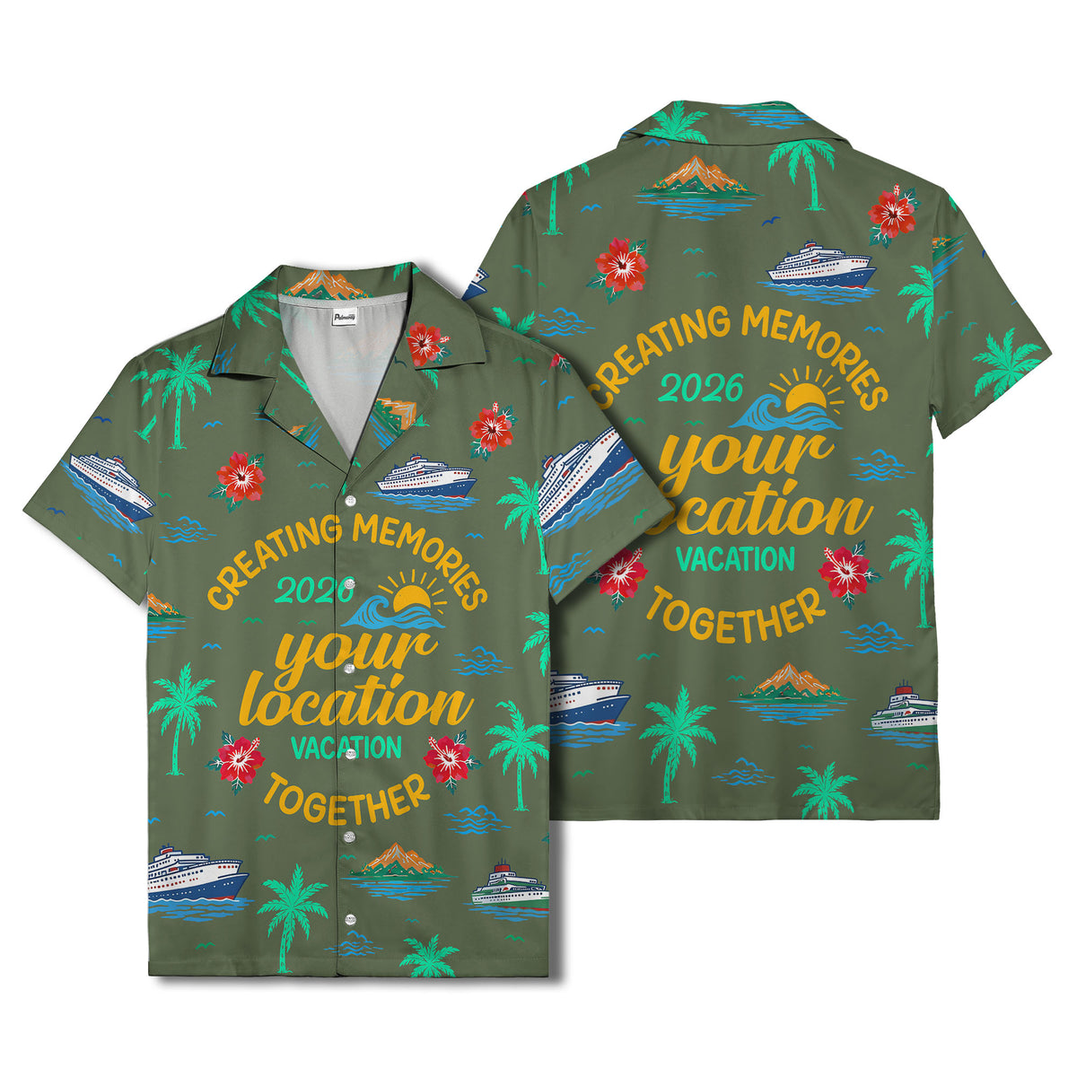 cruise ship & palm fronds watercolor vacation memories hawaiian shirt
