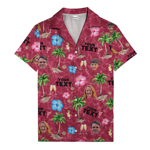 custom faces palm trees hibiscus watercolor hawaiian shirt for men