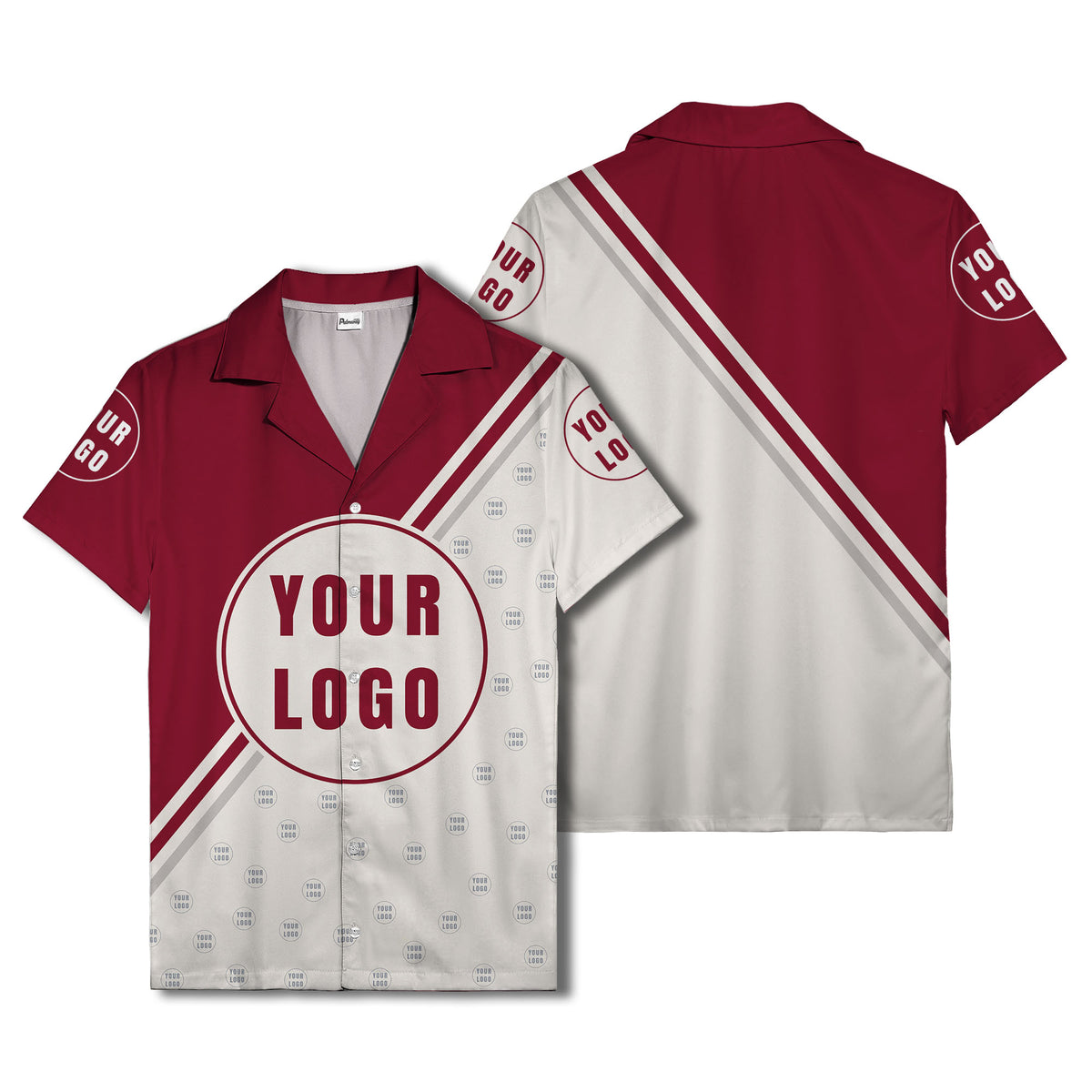 custom logo circles & diagonal stripes minimalist hawaiian shirt for men