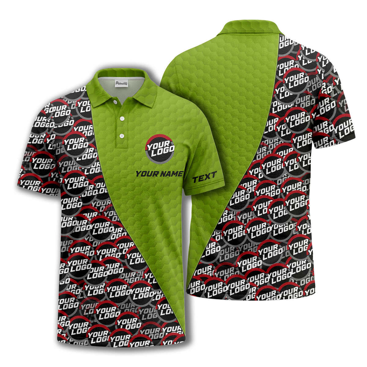 custom logo circles & hexagons grid polo shirt for men
