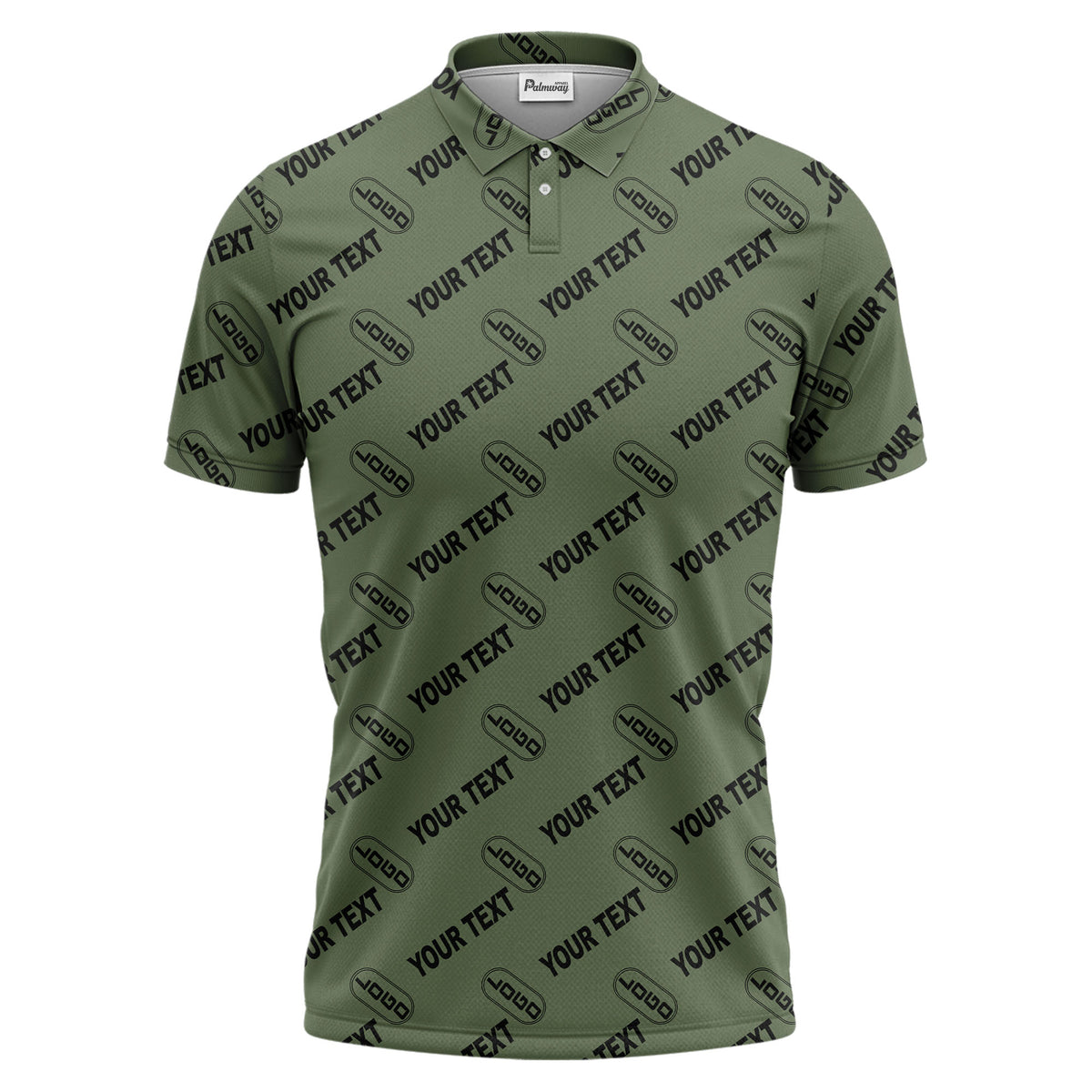 custom logo & monogram text repeat pattern black polo shirt for men