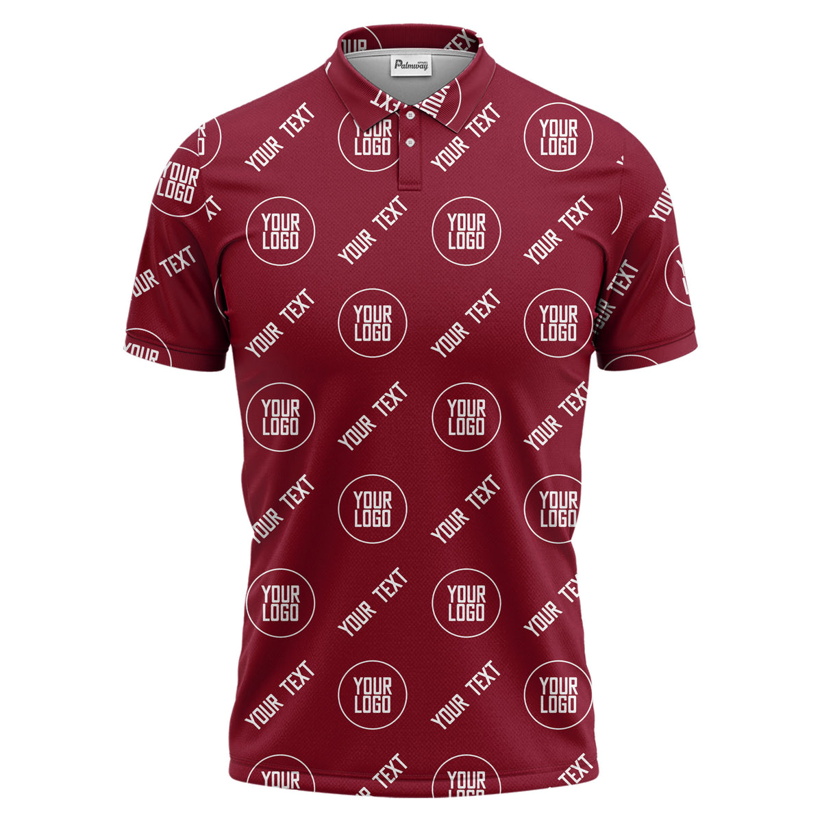 custom logo & text repeat pattern black personalized polo shirt for men