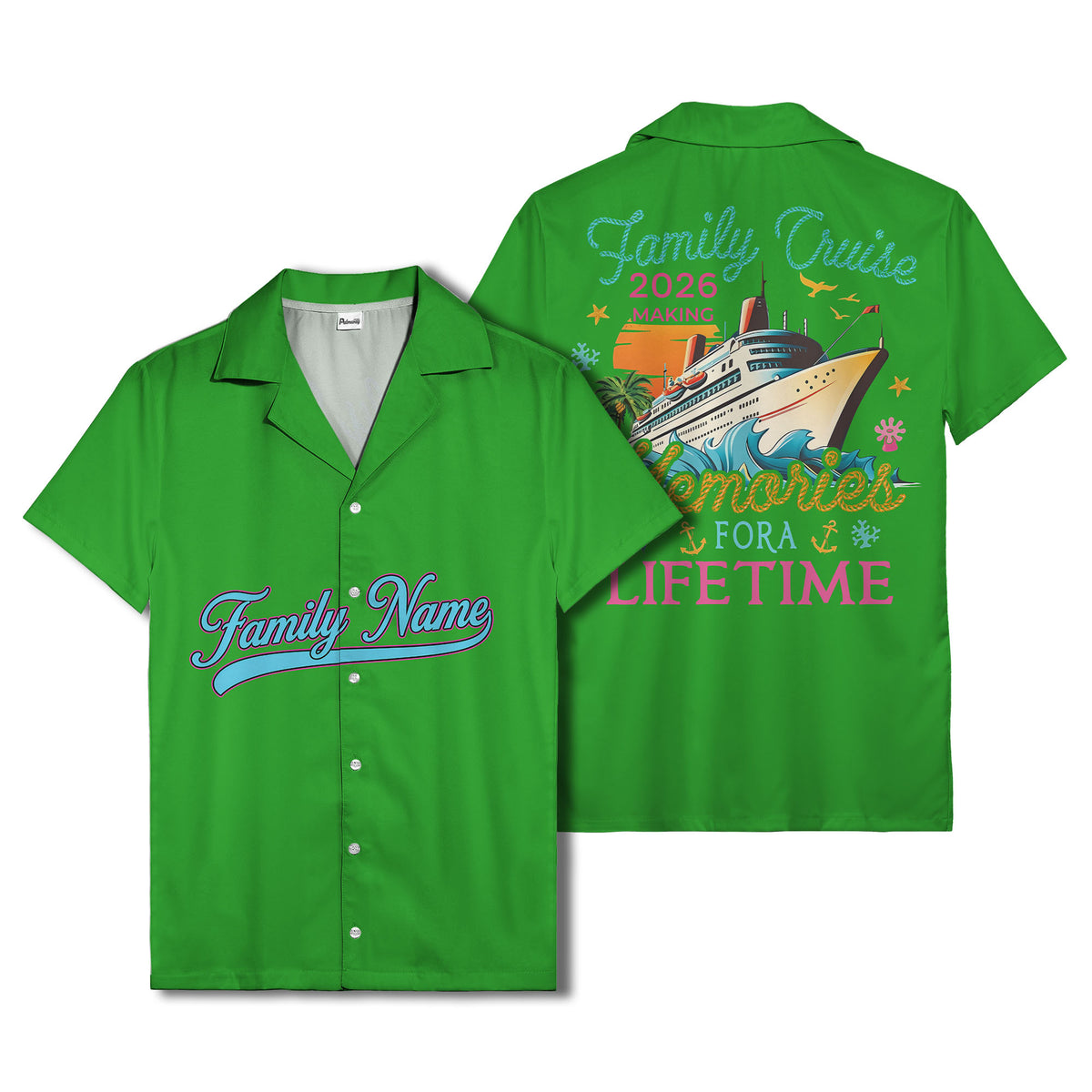 family name script & logo circle personalized hawaiian shirt