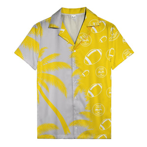 footballs & palm tree silhouettes black white graphic hawaiian shirt