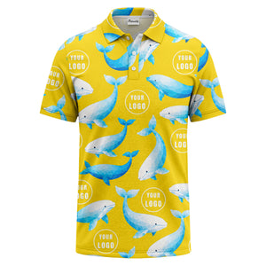 geometric beluga whale repeat & custom logo circles polo shirt