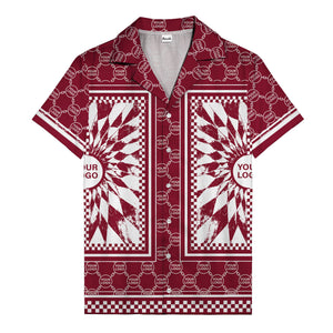 geometric palm leaves checkerboard border hawaiian shirt for men