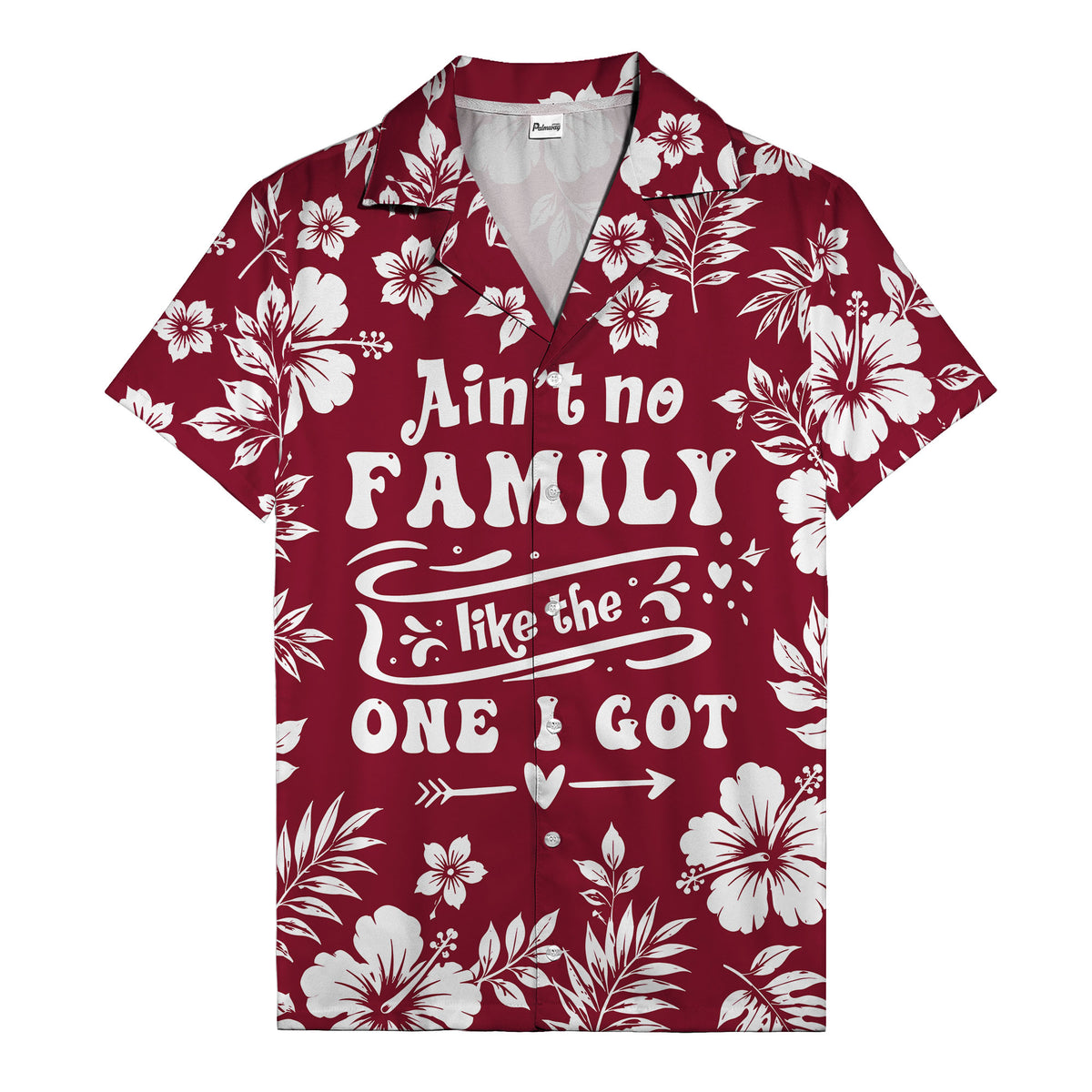 graphic white hibiscus & leaf family tribute hawaiian shirt
