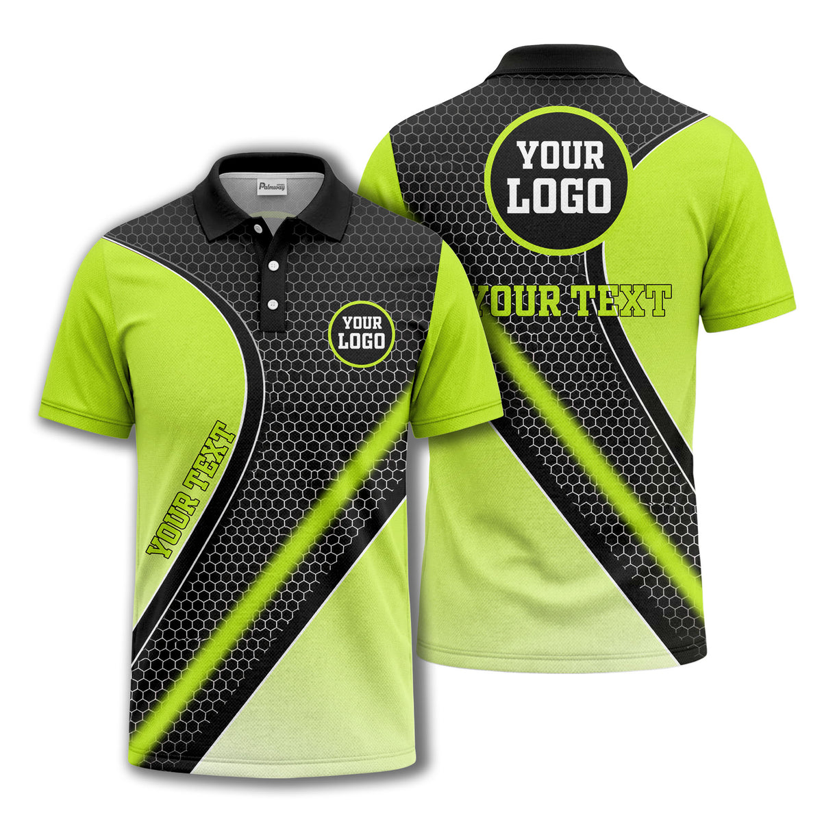 hexagonal gradient geometric print with customizable logo polo shirt