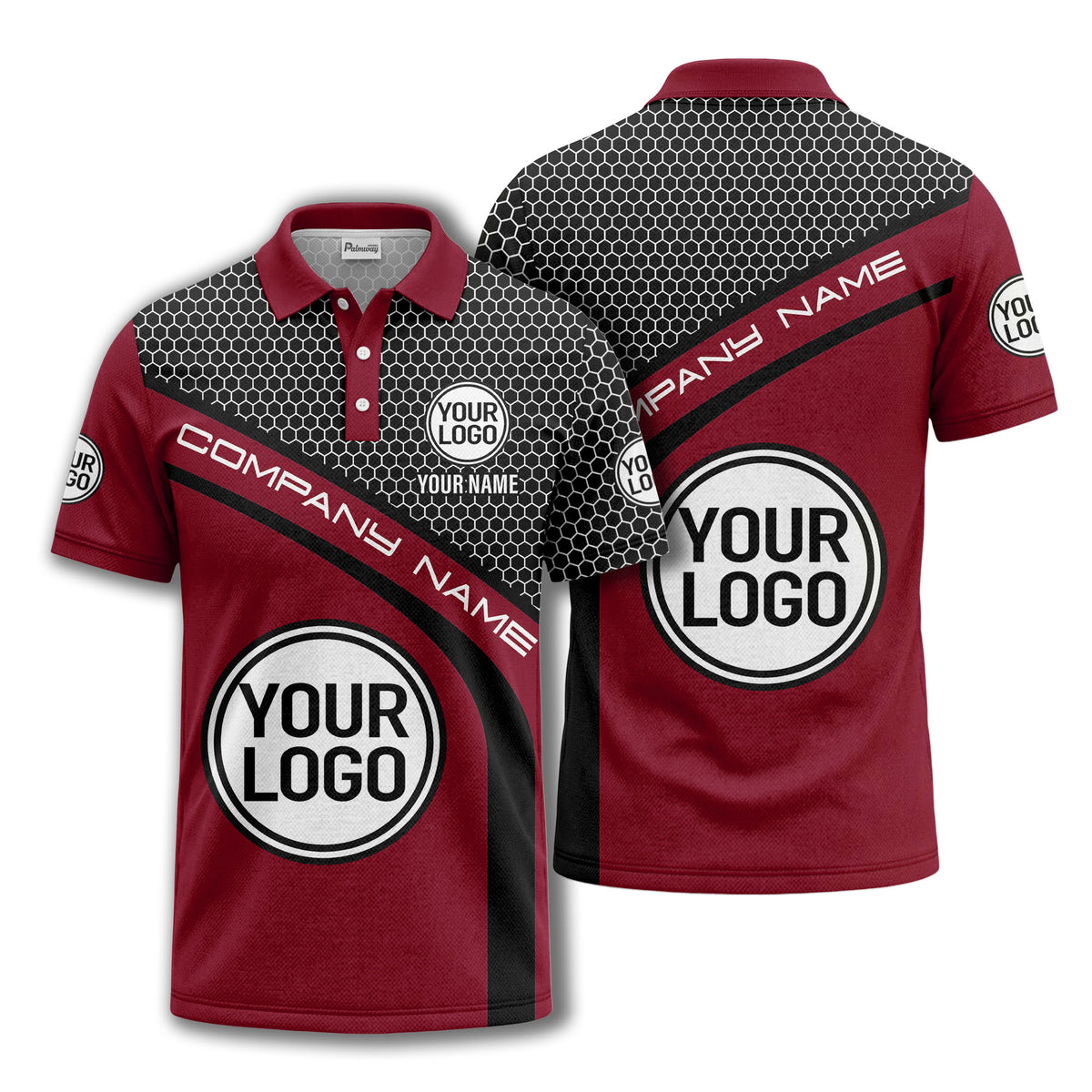 hexagonal grid monogram logo corporate polo shirt for men
