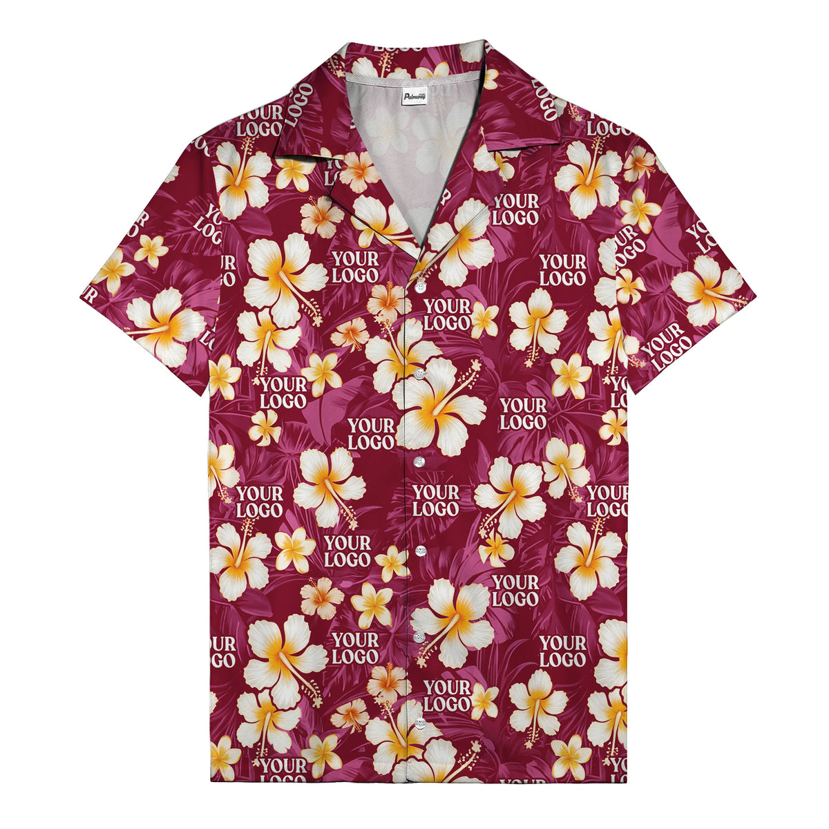 hibiscus & plumeria photoreal hawaiian shirt with customizable logo