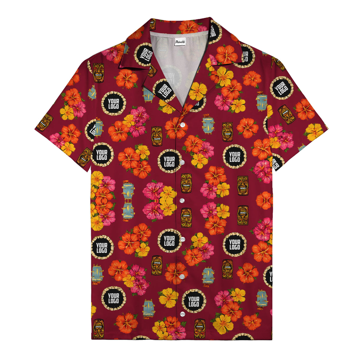 hibiscus & tiki masks all-over print hawaiian shirt for beach getaway
