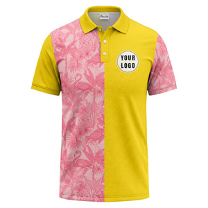 pink flamingo & tropical leaves patterned hawaiian shirt polo shirt
