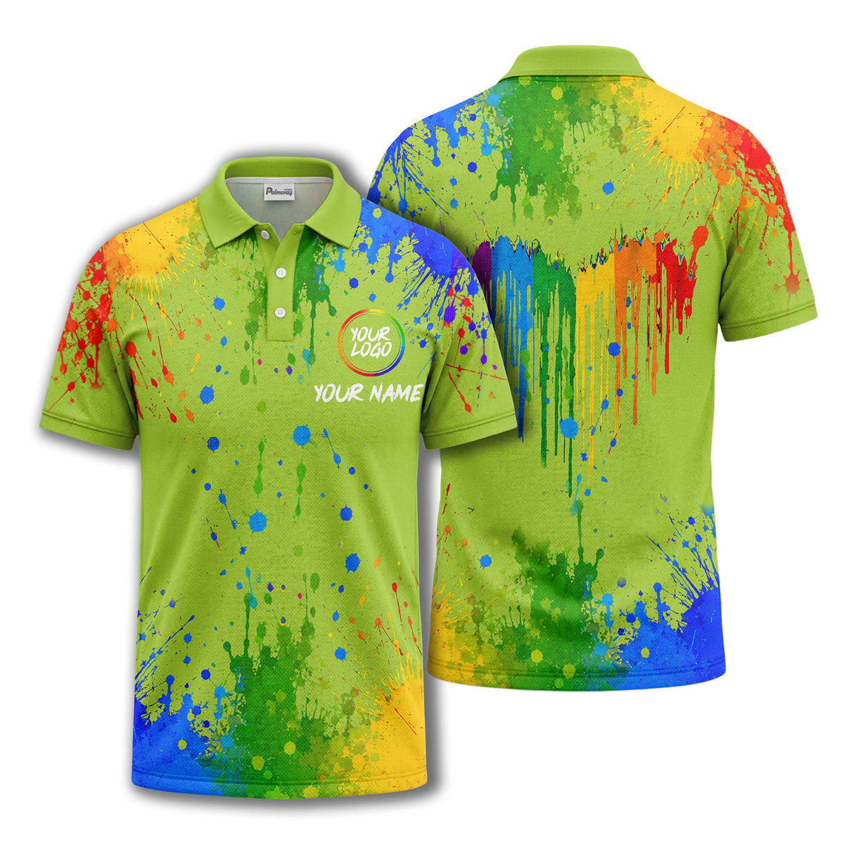 rainbow paint splatter custom logo personalized polo shirt