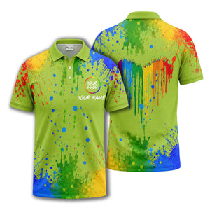 rainbow paint splatter custom logo personalized polo shirt