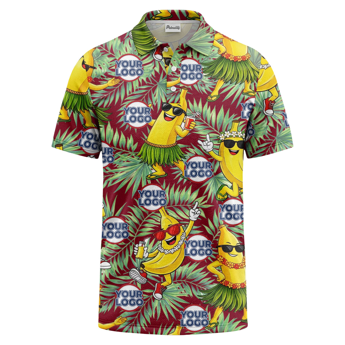 sunglass bananas luau palm leaves polo shirt for men