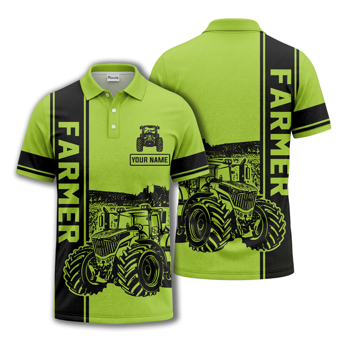 tractor farm scene graphic illustration polo shirt for men