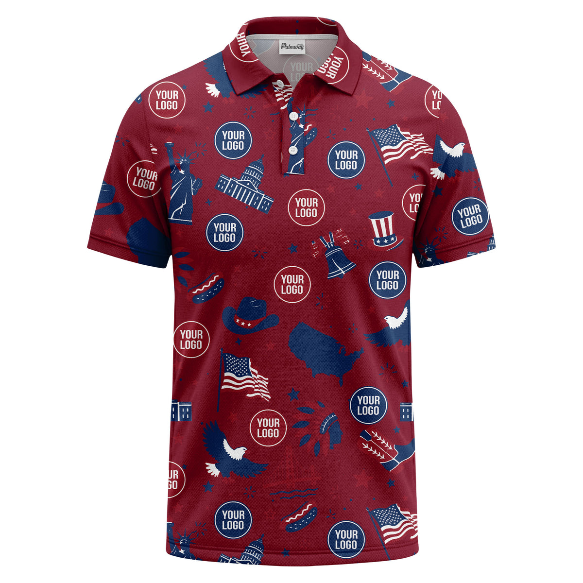 vintage cartoon bald eagles & statue of liberty icons patriotic polo shirt