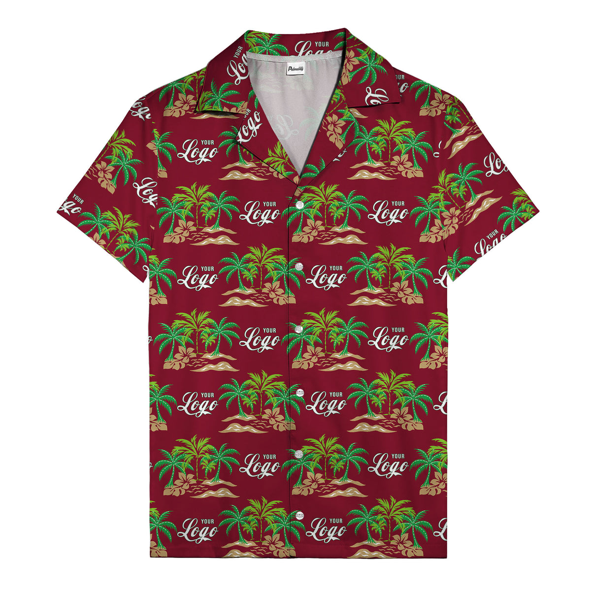 vintage palm tree oasis with monogrammed logo repeat hawaiian shirt