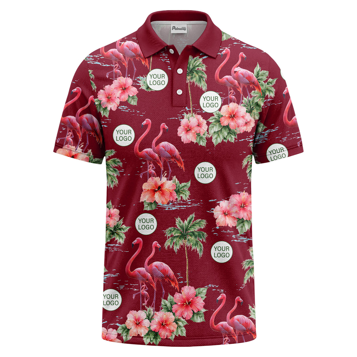 watercolor flamingos & hibiscus palm trees polo shirt for men