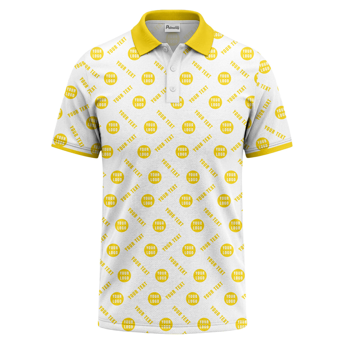 your name & logo repeat pattern all over print custom polo shirt