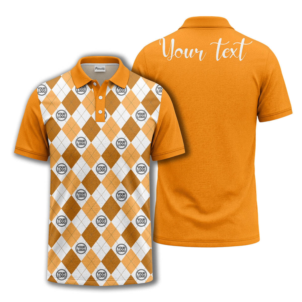 black white argyle diamond repeat pattern polo shirt with custom logo