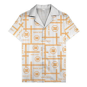 chain link grid custom logo text monochrome black white hawaiian shirt