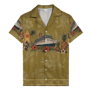 cruise ship surfboard pineapple palm hibiscus hawaiian shirt