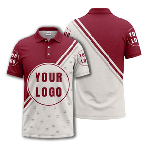 custom logo circles & diagonal stripes all over print polo shirt
