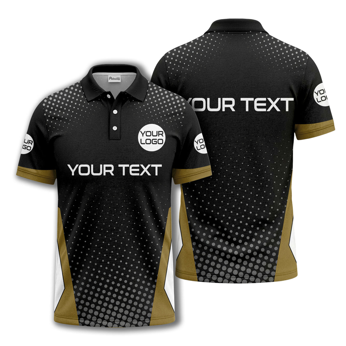 custom logo text overlay polka dot golf polo shirt