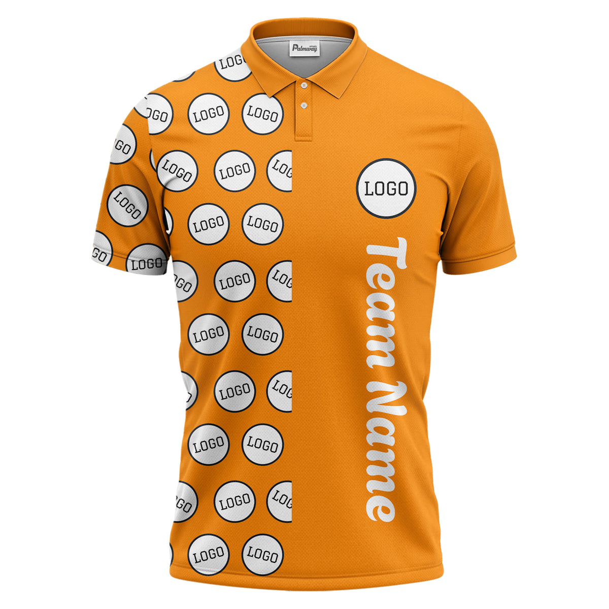custom team logo polka dot repeat black & white polo shirt for men