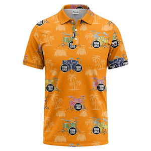 drum kit & palm tree repeat rock band polo shirt for men