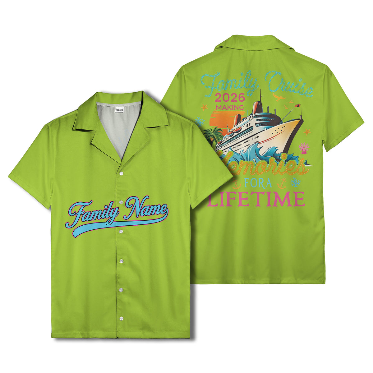 family name script & logo circle personalized hawaiian shirt