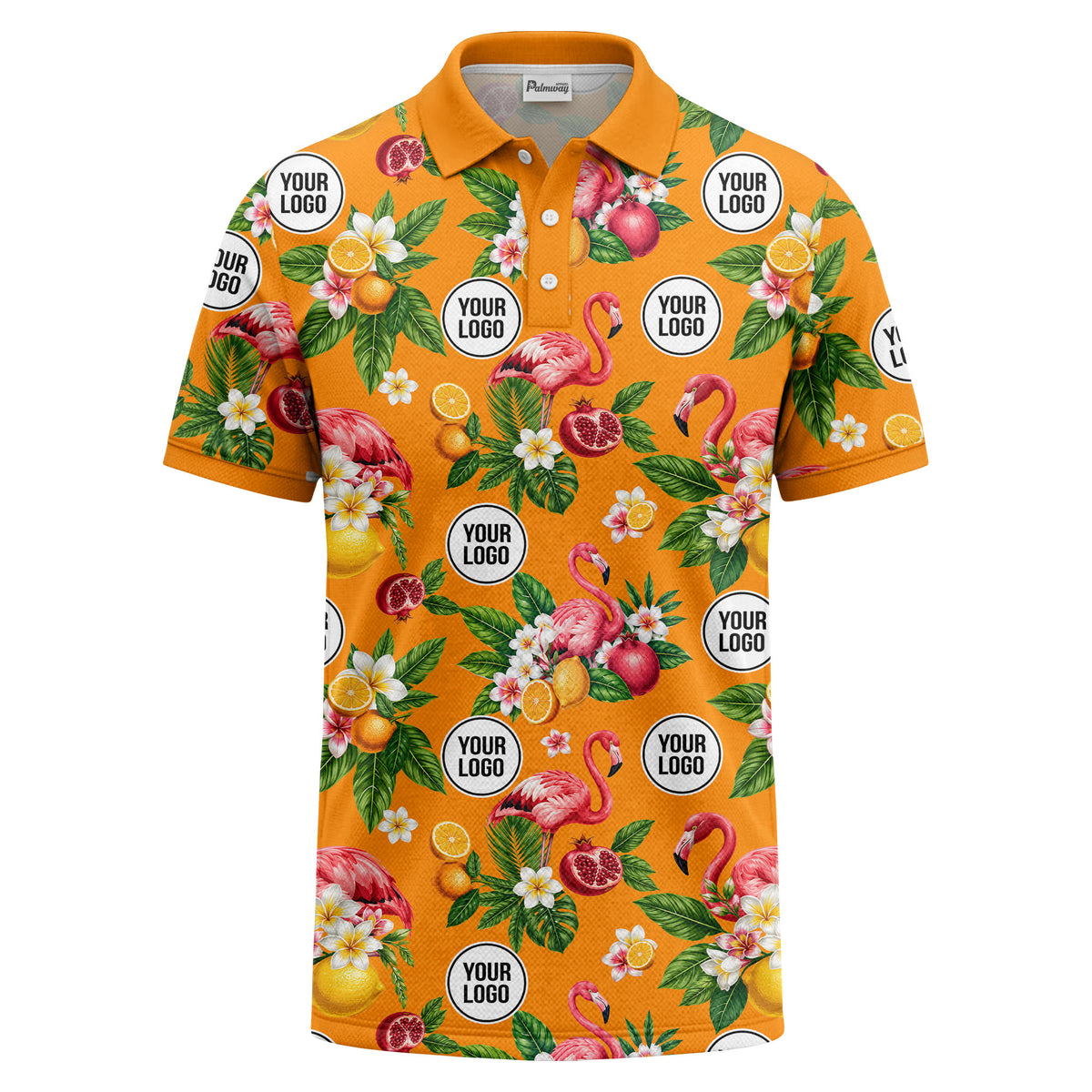 flamingo & lemon watercolor print polo shirt for men