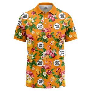 flamingo & lemon watercolor print polo shirt for men