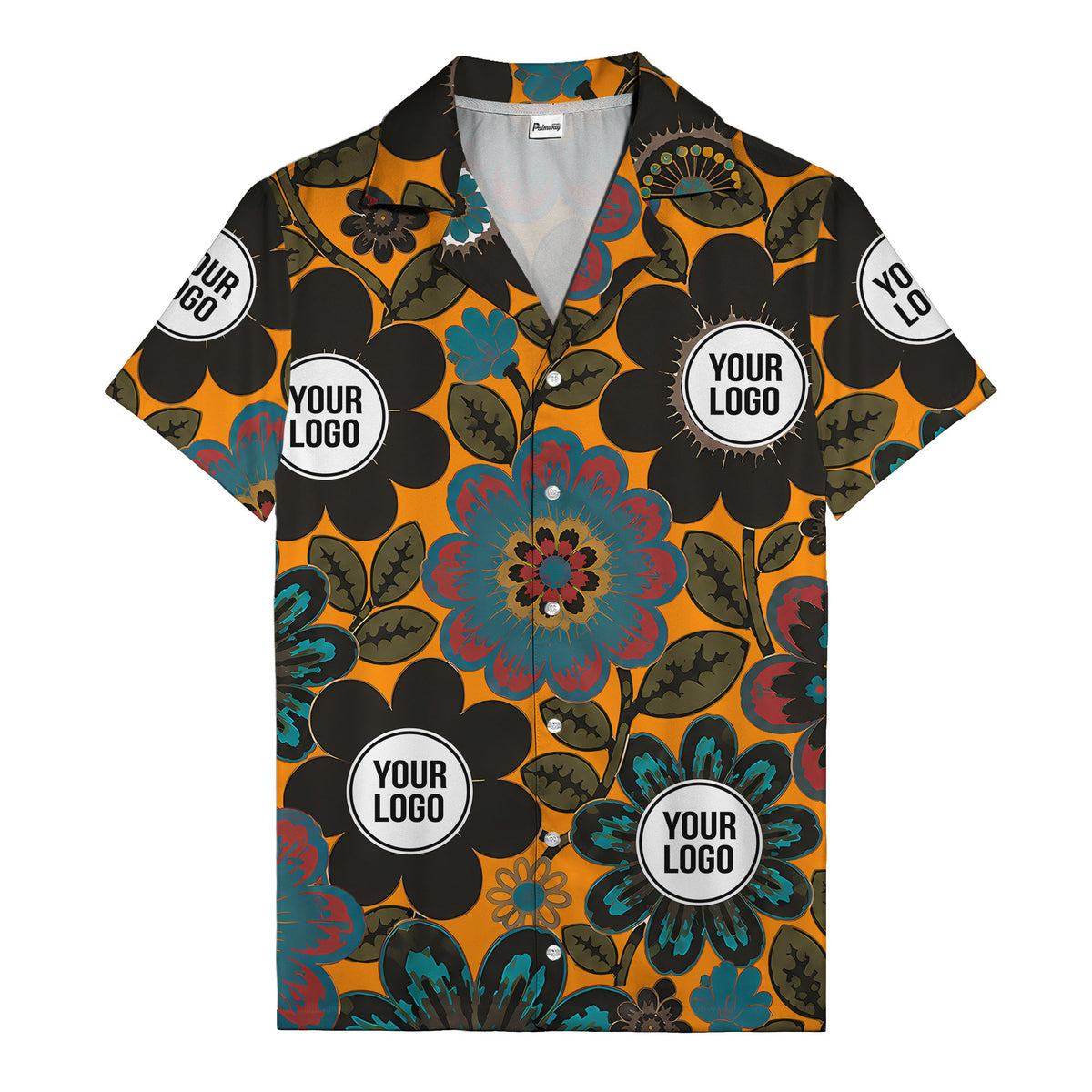 floral mandala & custom logo circle hawaiian shirt for men