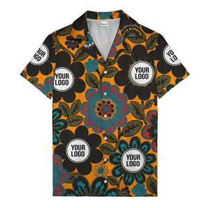 floral mandala & custom logo circle hawaiian shirt for men