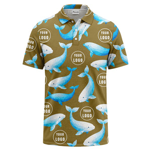 geometric beluga whale repeat & custom logo circles polo shirt