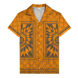 geometric palm leaves checkerboard border hawaiian shirt for men