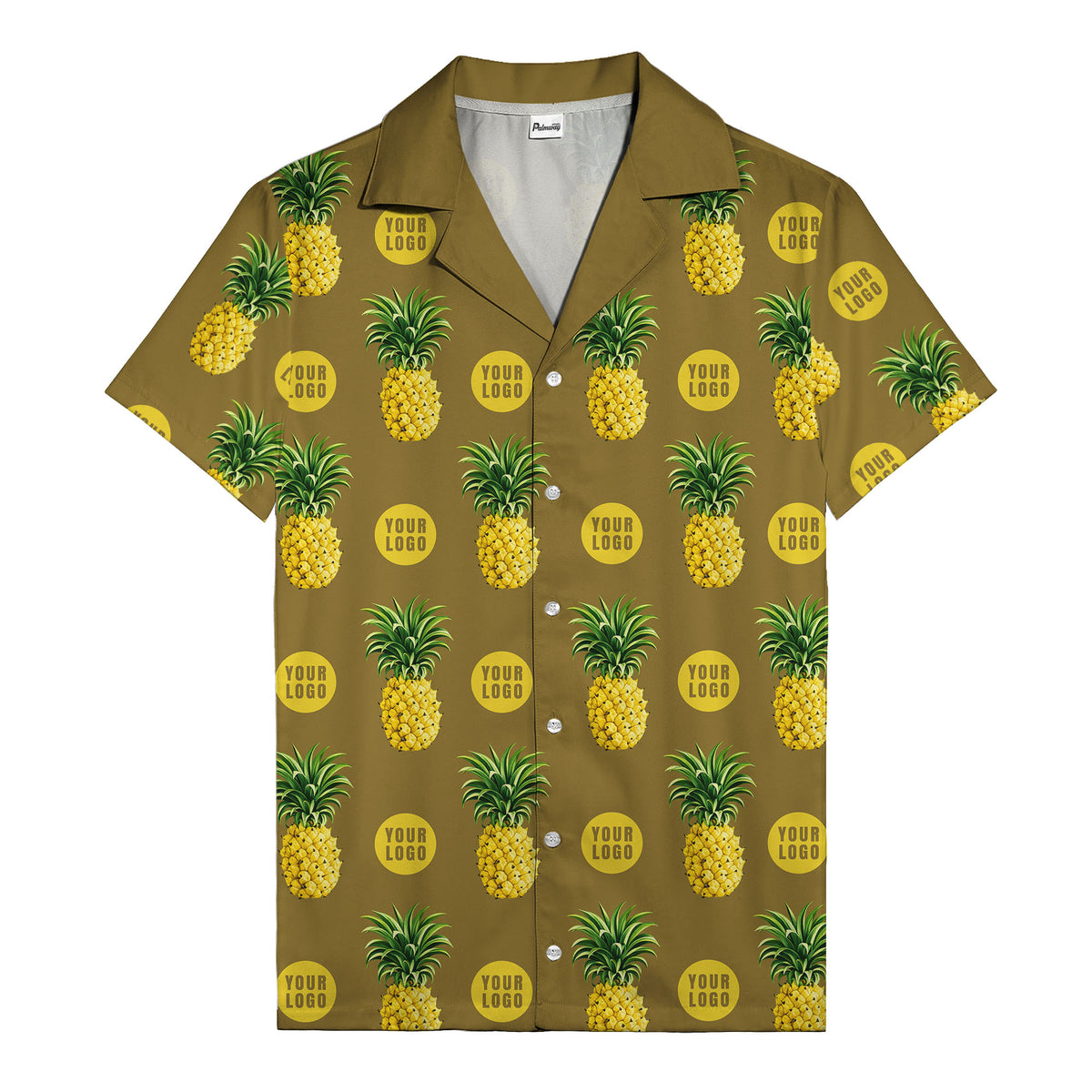 golden pineapple repeat & custom logo circles black hawaiian shirt