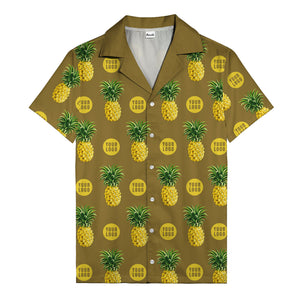 golden pineapple repeat & custom logo circles black hawaiian shirt