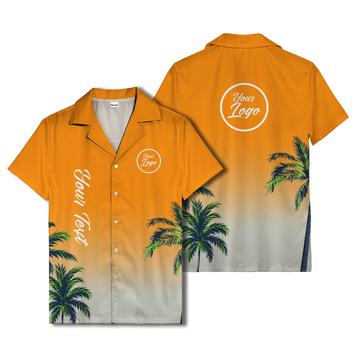 gradient palm tree silhouettes custom text hawaiian shirt for men