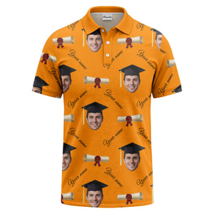 graduation caps & diploma scrolls over personalized faces polo shirt