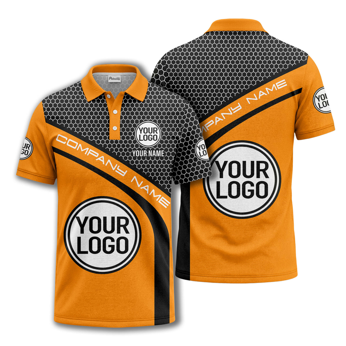hexagonal grid monogram logo corporate polo shirt for men
