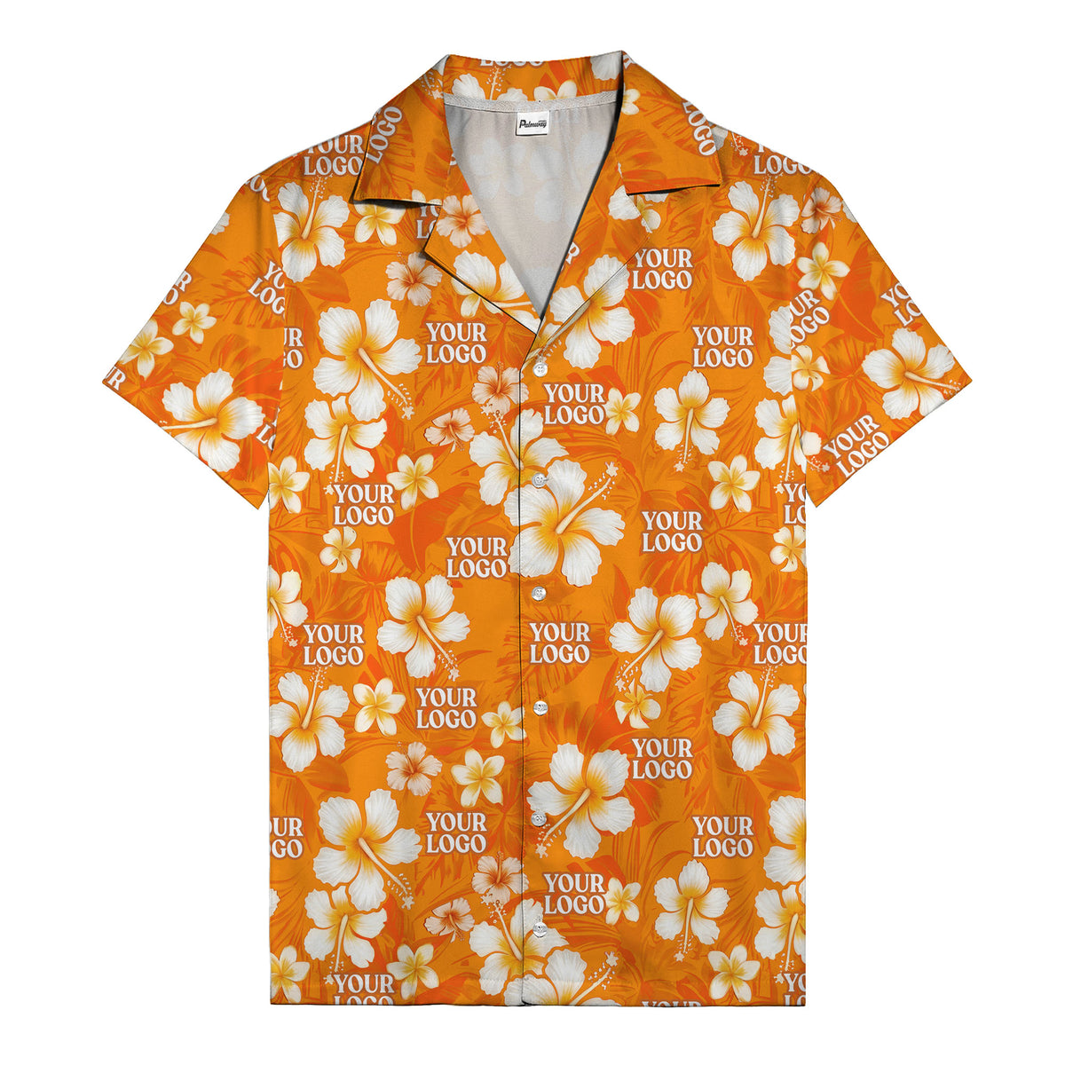 hibiscus & plumeria photoreal hawaiian shirt with customizable logo