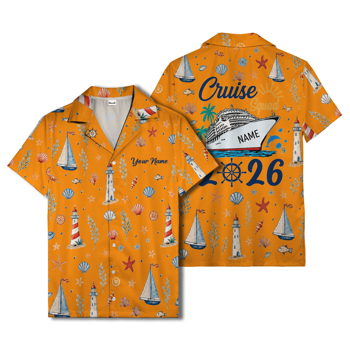 lighthouses sailboats seashells watercolor nautical hawaiian shirt for men